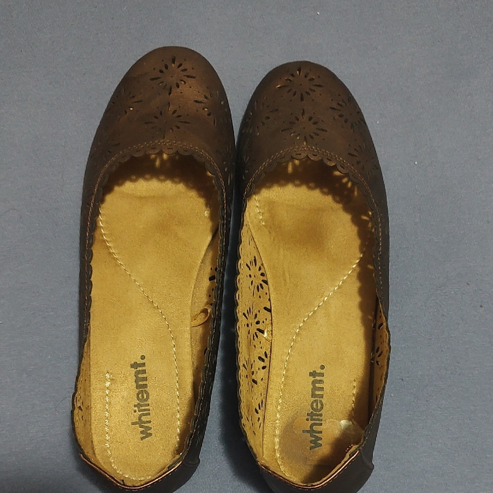 Whitemt Brown Laser-Cut Women's Flats